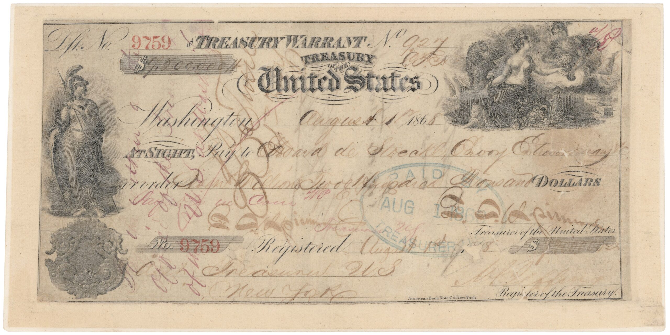 The US$7.2 million check used to pay for Alaska (equivalent to $132 million in 2024)